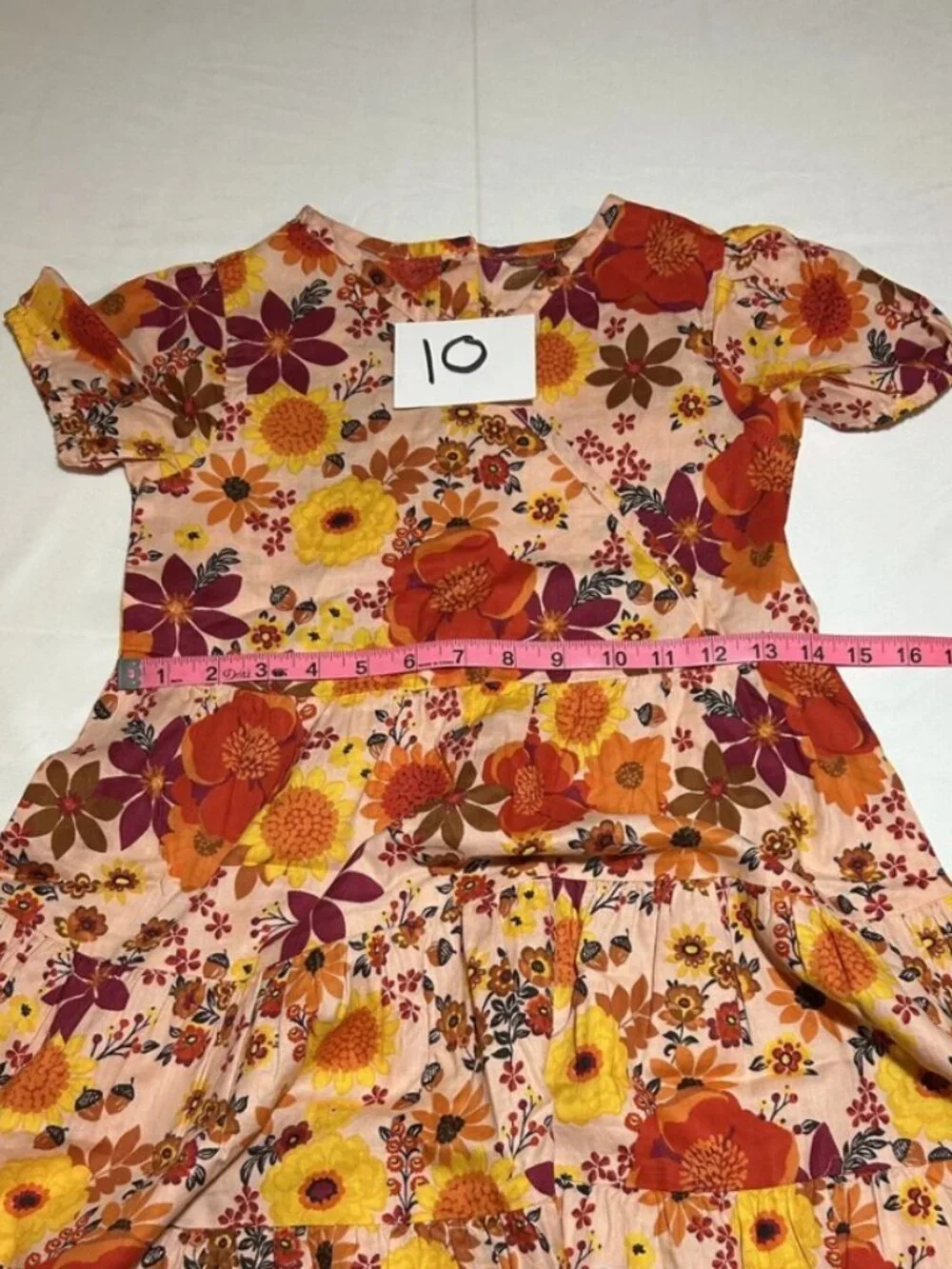 Gymboree Girls 10 Fall Floral Peach Red Tiered Short Sleeve Dress NWT